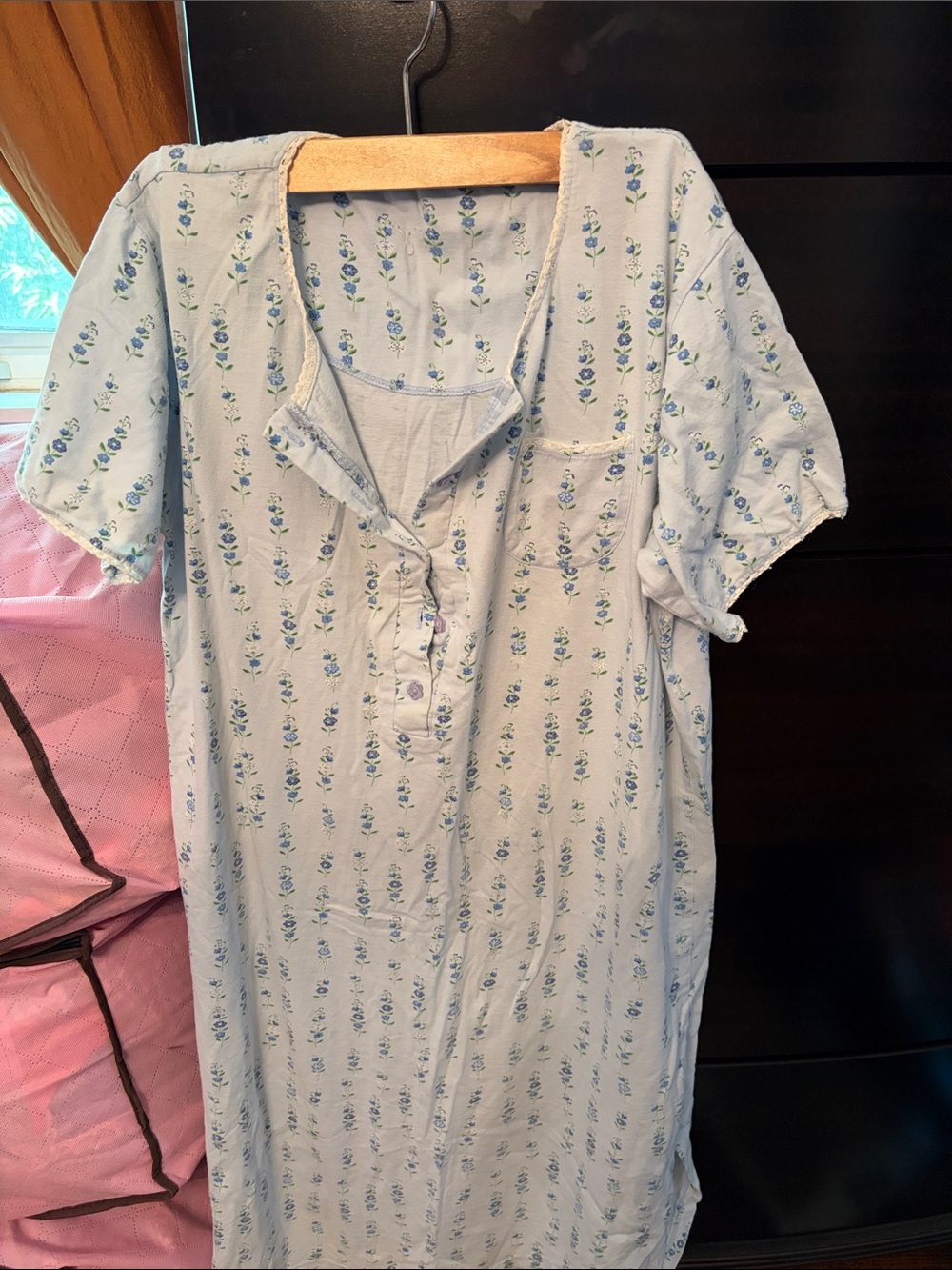Light Blue Floral Button Nightgown